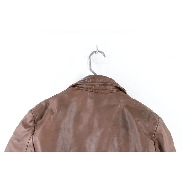 Vintage 50s Streetwear Mens 40R Distressed Belted Lined Leather Jacket Brown USA